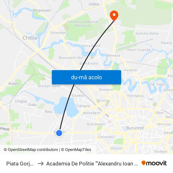 Harta de Piata Gorjului către Academia De Politie ""Alexandru Ioan Cuza""