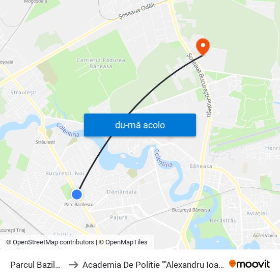 Harta de Parcul Bazilescu către Academia De Politie ""Alexandru Ioan Cuza""