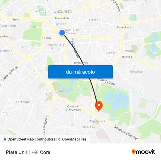 Harta de Piața Unirii către Cora