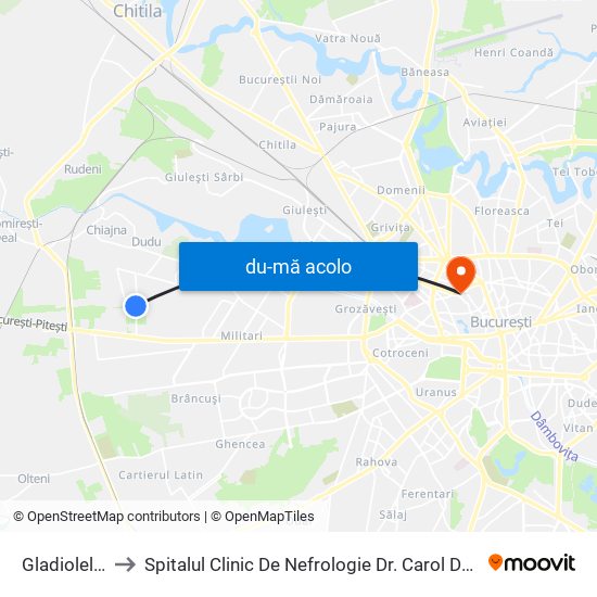 Harta de Gladiolelor către Spitalul Clinic De Nefrologie Dr. Carol Davila