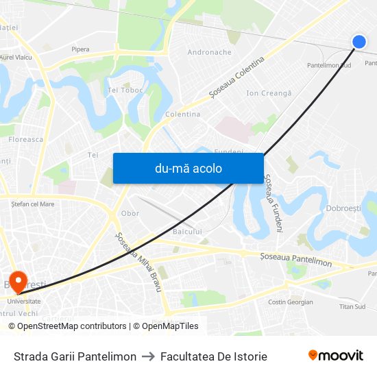 Harta de Strada Garii Pantelimon către Facultatea De Istorie