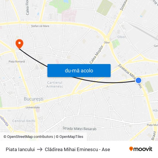 Harta de Piata Iancului către Clădirea Mihai Eminescu - Ase