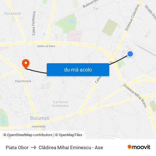 Harta de Piata Obor către Clădirea Mihai Eminescu - Ase
