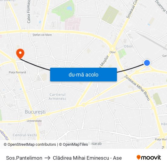 Harta de Sos.Pantelimon către Clădirea Mihai Eminescu - Ase