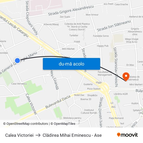 Harta de Calea Victoriei către Clădirea Mihai Eminescu - Ase