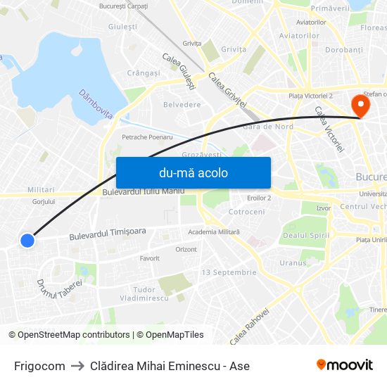 Harta de Frigocom către Clădirea Mihai Eminescu - Ase