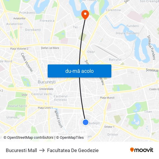 Harta de Bucuresti Mall către Facultatea De Geodezie