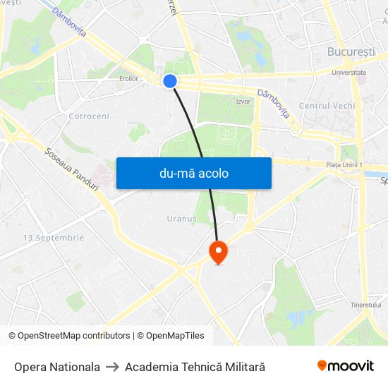 Harta de Opera Nationala către Academia Tehnică Militară