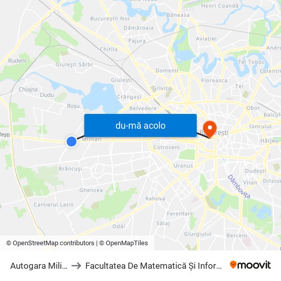 Harta de Autogara Militari către Facultatea De Matematică Și Informatică