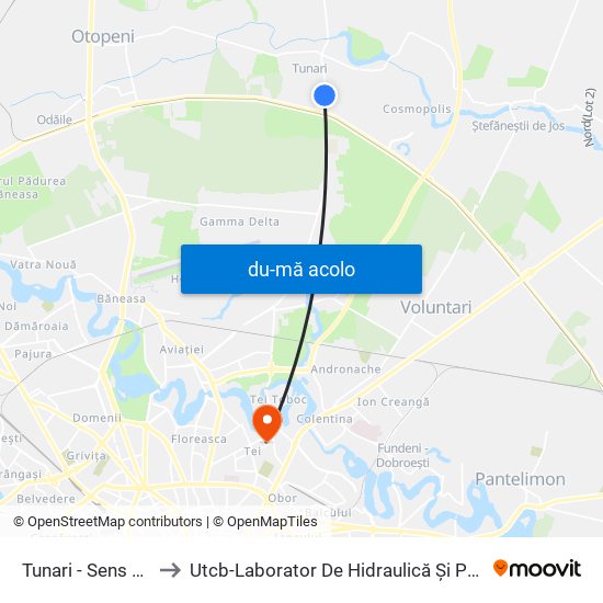 Harta de Tunari - Sens Giratoriu către Utcb-Laborator De Hidraulică Și Protecția Mediului