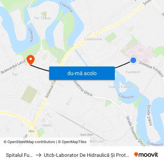 Harta de Spitalul Fundeni către Utcb-Laborator De Hidraulică Și Protecția Mediului