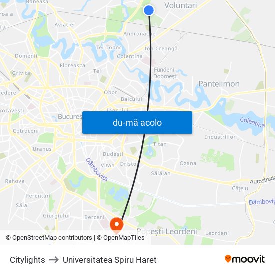 Harta de Citylights către Universitatea Spiru Haret