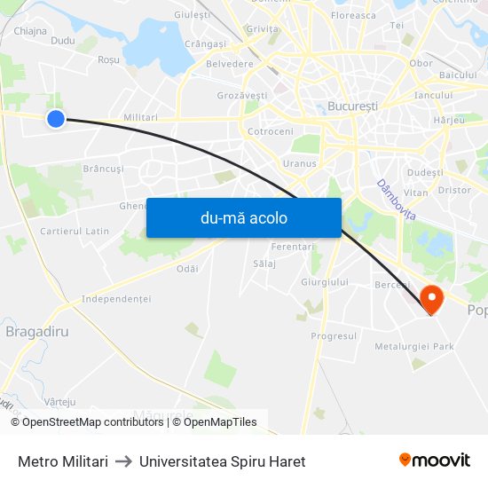 Harta de Metro Militari către Universitatea Spiru Haret