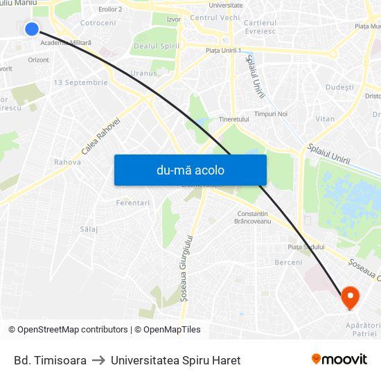 Harta de Bd. Timisoara către Universitatea Spiru Haret
