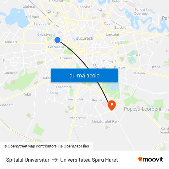 Harta de Spitalul Universitar către Universitatea Spiru Haret