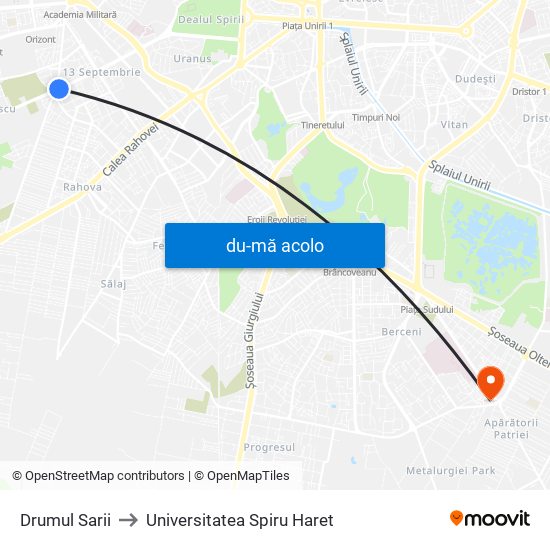 Harta de Drumul Sarii către Universitatea Spiru Haret