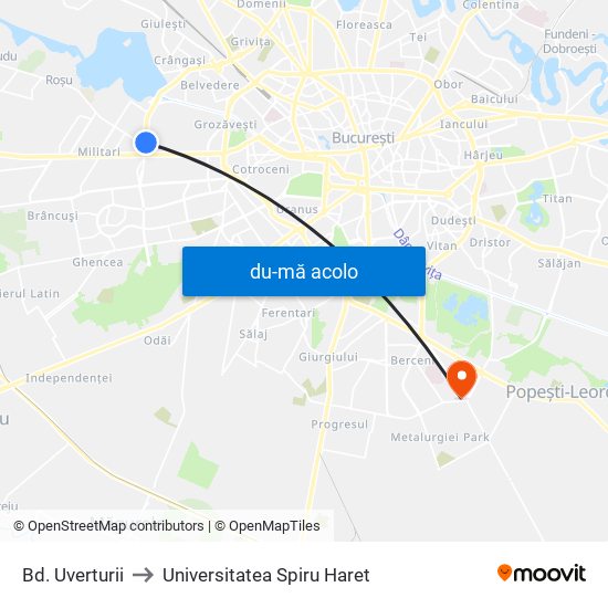 Harta de Bd. Uverturii către Universitatea Spiru Haret