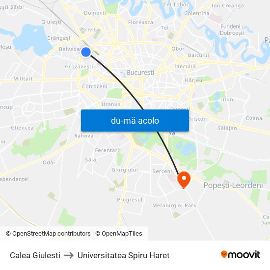 Harta de Calea Giulesti către Universitatea Spiru Haret