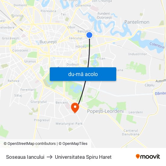 Harta de Soseaua Iancului către Universitatea Spiru Haret