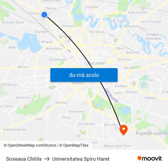Harta de Soseaua Chitila către Universitatea Spiru Haret