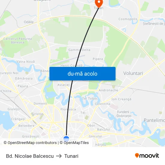 Harta de Bd. Nicolae Balcescu către Tunari