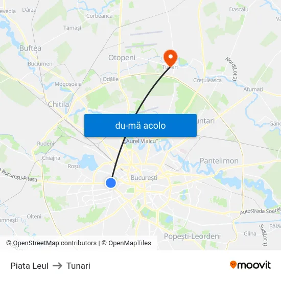 Harta de Piata Leul către Tunari