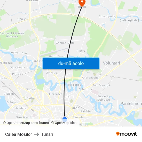 Harta de Calea Mosilor către Tunari