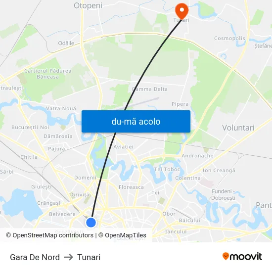 Harta de Gara De Nord către Tunari