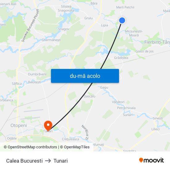 Harta de Calea Bucuresti către Tunari