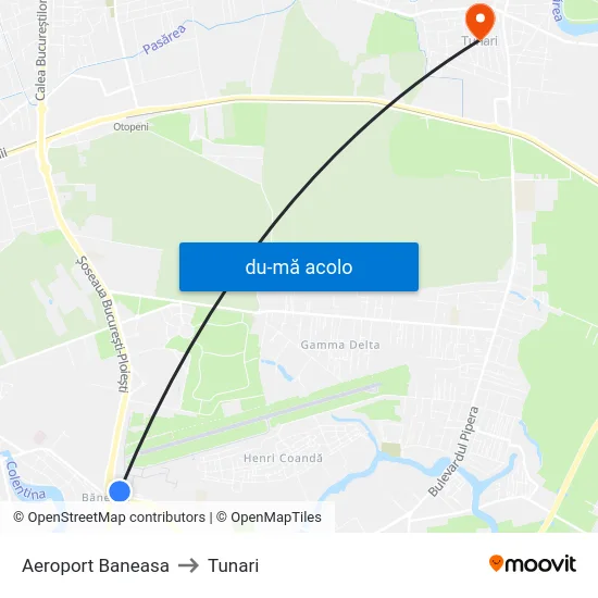 Harta de Aeroport Baneasa către Tunari
