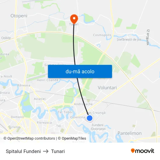 Harta de Spitalul Fundeni către Tunari