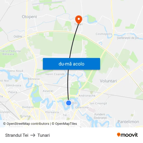 Harta de Strandul Tei către Tunari