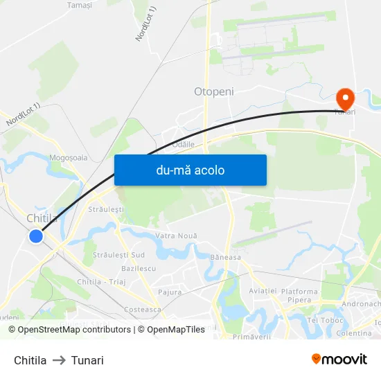 Harta de Chitila către Tunari