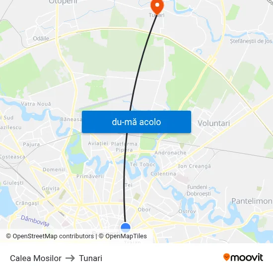 Harta de Calea Mosilor către Tunari