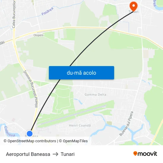 Harta de Aeroportul Baneasa către Tunari