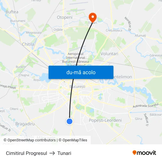 Harta de Cimitirul Progresul către Tunari