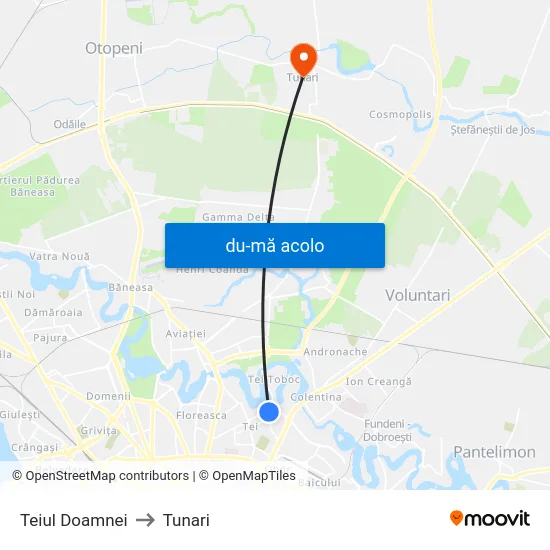 Harta de Teiul Doamnei către Tunari