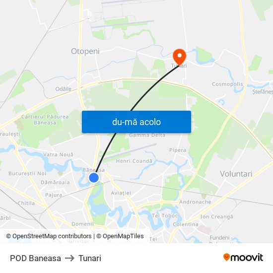 Harta de POD Baneasa către Tunari