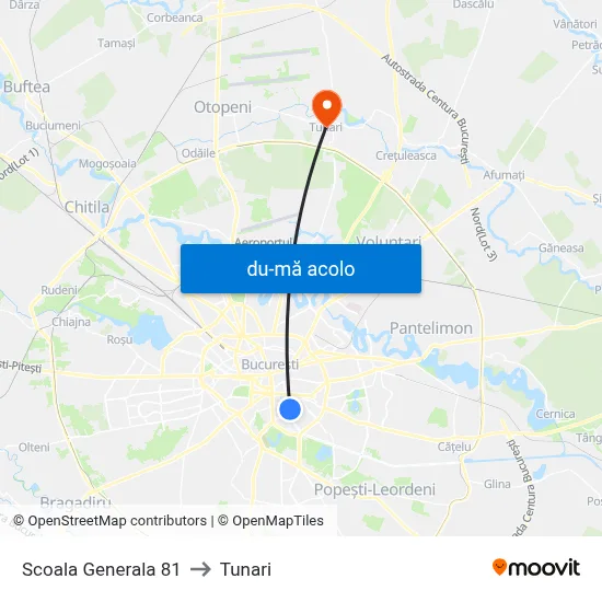 Harta de Scoala Generala 81 către Tunari
