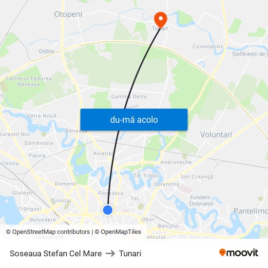 Harta de Soseaua Stefan Cel Mare către Tunari