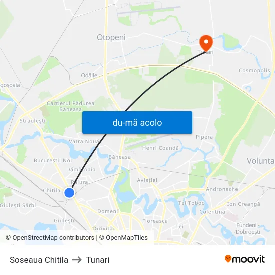 Harta de Soseaua Chitila către Tunari