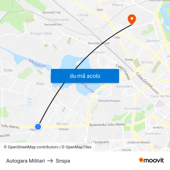 Harta de Autogara Militari către Snspa