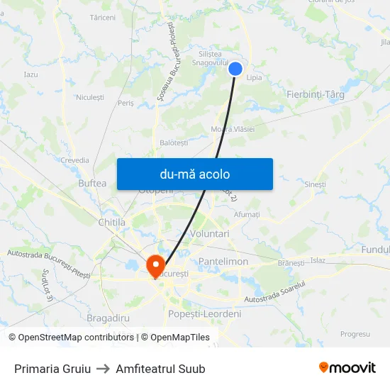 Harta de Primaria Gruiu către Amfiteatrul Suub
