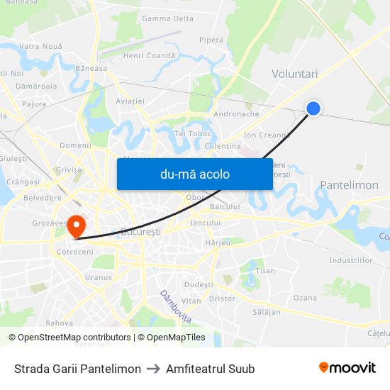 Harta de Strada Garii Pantelimon către Amfiteatrul Suub
