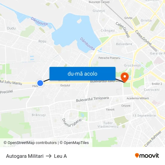 Harta de Autogara Militari către Leu A