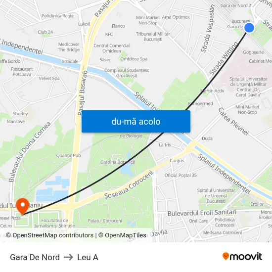 Harta de Gara De Nord către Leu A