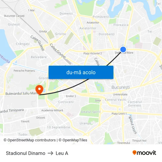 Harta de Stadionul Dinamo către Leu A