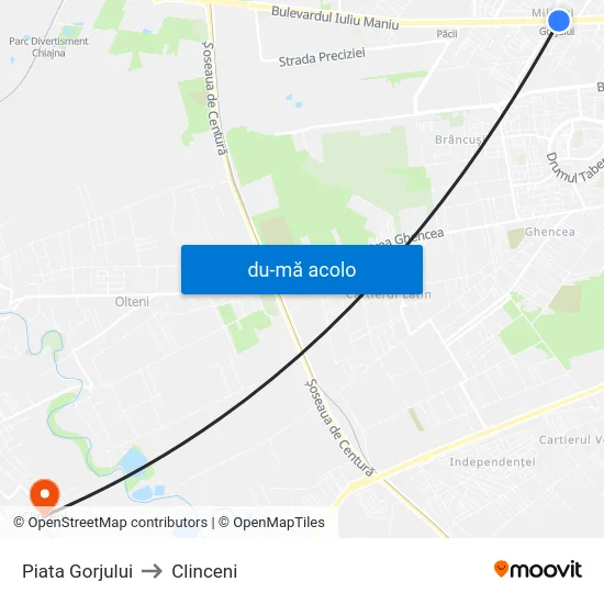 Harta de Piata Gorjului către Clinceni
