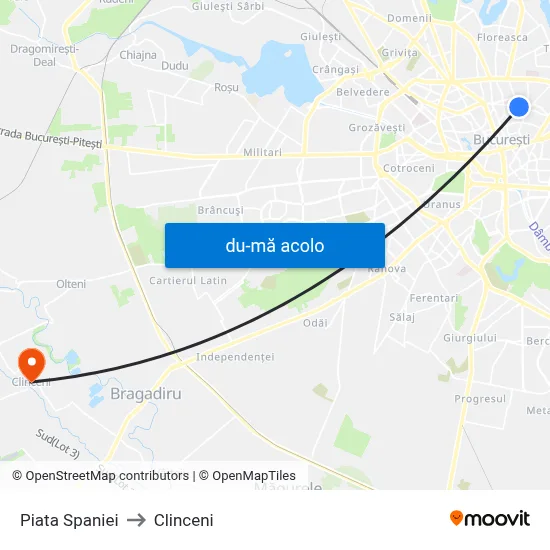Harta de Piata Spaniei către Clinceni