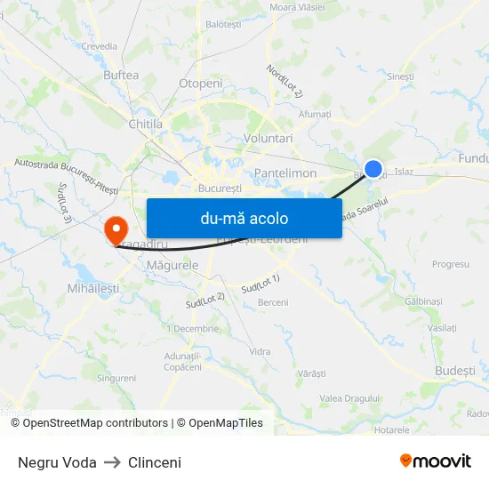 Harta de Negru Voda către Clinceni